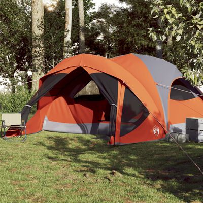 vidaXL Tenda familiar estilo cabana 6 pessoas imperm. cinza/laranja