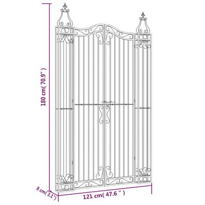 vidaXL Portão de jardim 121x8x180 cm ferro forjado preto