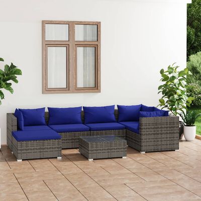 vidaXL 7 pcs conjunto lounge de jardim c/ almofadões vime PE cinzento