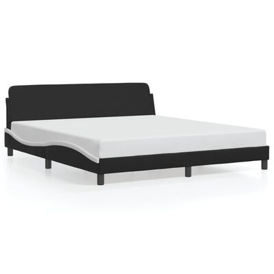 vidaXL Estrutura de cama c/ cabeceira couro artificial preto e branco