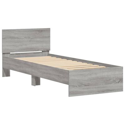 vidaXL Estrutura de cama c/ cabeceira/luzes LED 75x190 cm cinza sonoma