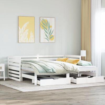 vidaXL Sofá-cama c/ gavetas 90x200cm madeira de pinho maciça branco