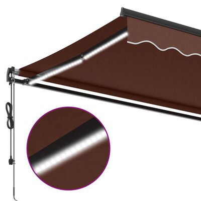 vidaXL Toldo retrátil automático com luzes LED 350x250 cm castanho