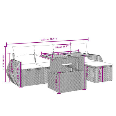 vidaXL 6 pcs conjunto sofás de jardim c/ almofadões vime PE preto