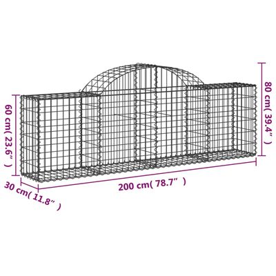 vidaXL Cestos gabião arqueados 25pcs 200x30x60/80 cm ferro galvanizado