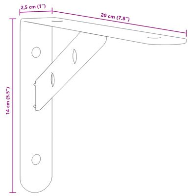 vidaXL Suportes prateleira 4pcs 20x2,5x14 cm aço inoxidável prateado