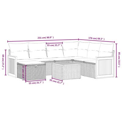 vidaXL 8 pcs conj. sofás jardim c/ almofadões vime PE bege misturado