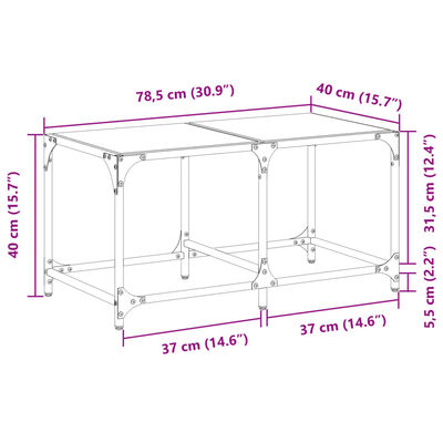 vidaXL Mesa de centro c/ topo em vidro transparente 78,5x40x40 cm aço