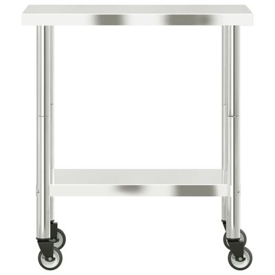 vidaXL Mesa de trabalho de cozinha com rodas 82,5x55x85 cm aço inox.