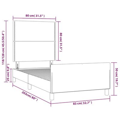 vidaXL Estrutura cama cabeceira 80x200 cm tecido castanho-acinzentado