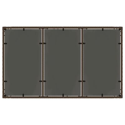 vidaXL Mesa de jardim com tampo de vidro 150x90x75 cm vime PE castanho