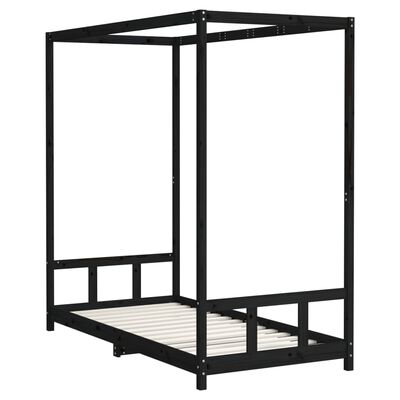 vidaXL Estrutura de cama infantil 90x190 cm pinho maciço preto