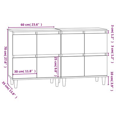 vidaXL Aparadores 2 pcs 60x35x70 cm derivados madeira carvalho sonoma