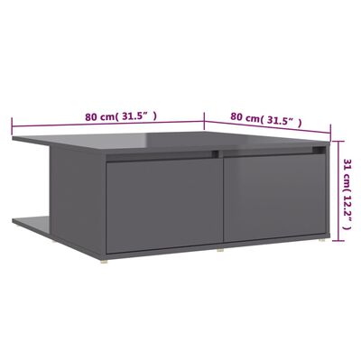 vidaXL Mesa de centro 80x80x31 cm derivados de madeira cinza brilhante