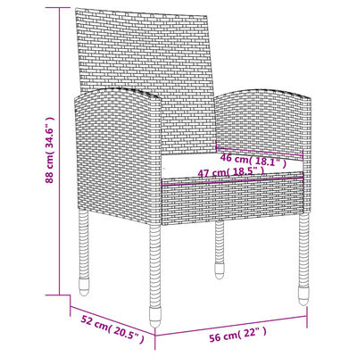 vidaXL 5pcs conjunto de jantar para jardim vime PE e aço cinza e preto