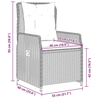 vidaXL 3 pcs conjunto bistrô com almofadões vime PE cinza