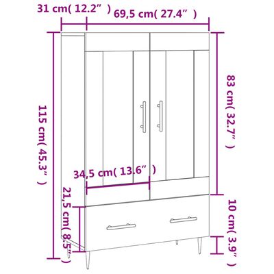 vidaXL Armário alto derivados de madeira 69,5x31x115cm carvalho sonoma