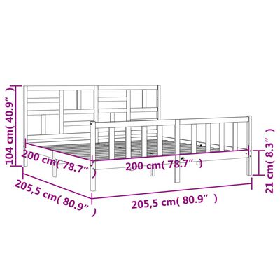 vidaXL Estrutura de cama com cabeceira 200x200 cm madeira maciça cinza