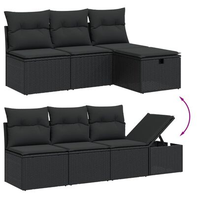 vidaXL 9 pcs conjunto de sofás p/ jardim c/ almofadões vime PE preto