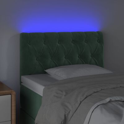 vidaXL Cabeceira de cama c/ luzes LED veludo 80x7x78/88cm verde-escuro