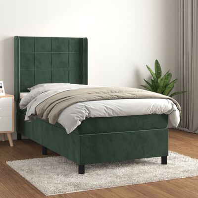 vidaXL Cama com molas/colchão 100x200 cm veludo verde-escuro