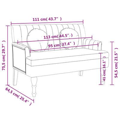 vidaXL Banco c/ almofadões 113x64,5x75,5 cm tecido cinzento-escuro