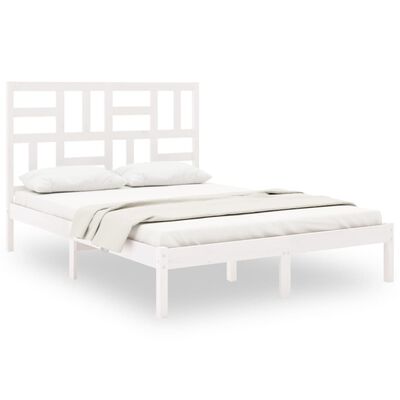 vidaXL Estrutura de cama casal 135x190 cm madeira maciça branco