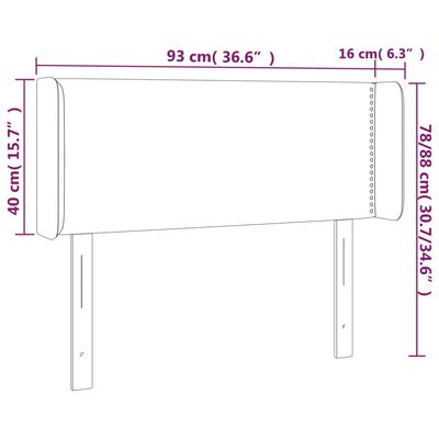 vidaXL Cabeceira de cama c/ luzes LED tecido 93x16x78/88cm cinza-claro