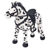 vidaXL Brinquedo de montar cavalo peluche preto e branco XXL