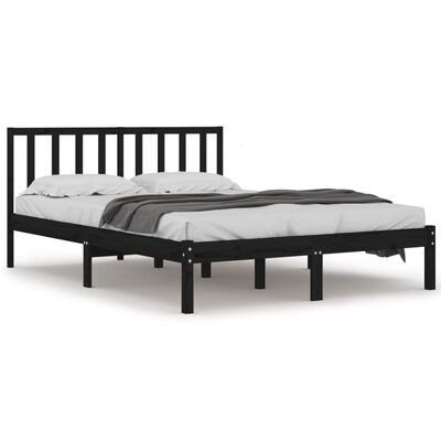 vidaXL Estrutura de cama casal 135x190 cm pinho maciço preto