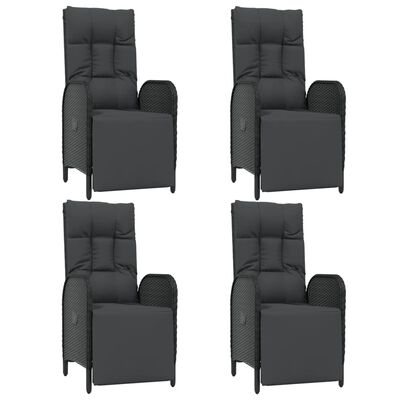 vidaXL 5 pcs conjunto de jantar p/ jardim c/ almofadões vime PE preto