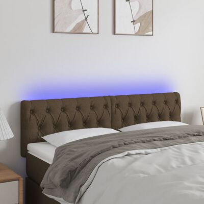 vidaXL Cabeceira de cama c/ luzes LED tecido 160x7x78/88 cm castanho