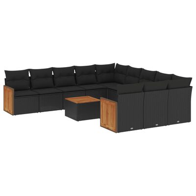 vidaXL 12 pcs conjunto de sofás de jardim c/ almofadões vime PE preto