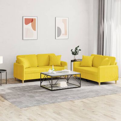 vidaXL 2 pcs conjunto de sofás com almofadas tecido amarelo-claro