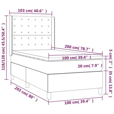 vidaXL Cama box spring colchão/LED 100x200cm tecido cinza-acastanhado