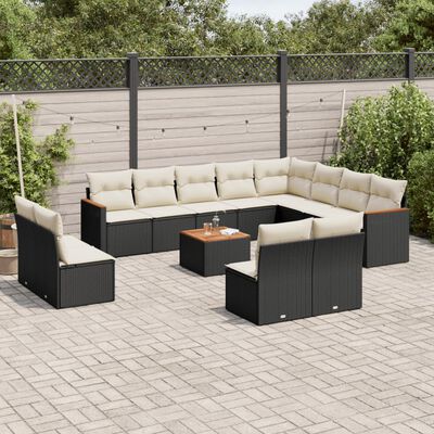 vidaXL 13 pcs conjunto de sofás de jardim com almofadões vime PE preto