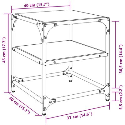 vidaXL Mesas de centro c/ topo em vidro preto 2 pcs 40x40x45 cm aço