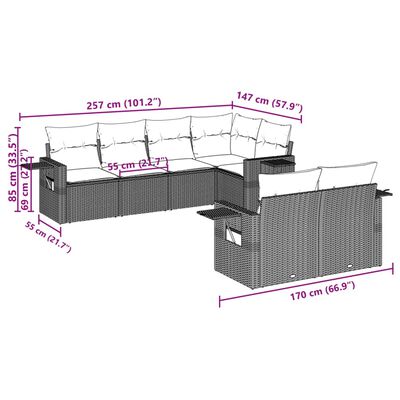 vidaXL 7 pcs conjunto de sofás p/ jardim com almofadões vime PE bege