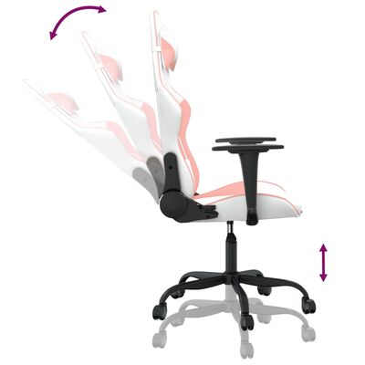 vidaXL Cadeira gaming couro artificial branco e rosa