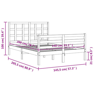 vidaXL Estrutura de cama com cabeceira 140x200 cm madeira maciça