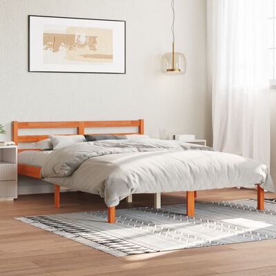 vidaXL Estrutura de cama 135x190 cm madeira pinho maciça castanho cera