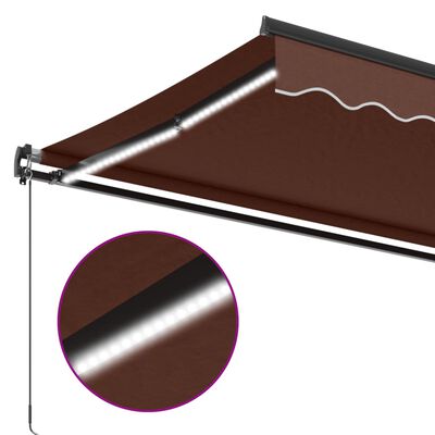 vidaXL Toldo retrátil manual com luzes LED 400x350 cm castanho