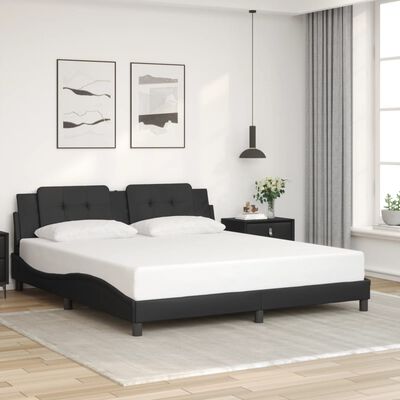 vidaXL Estrutura de cama c/ luzes LED 180x200cm couro artificial preto