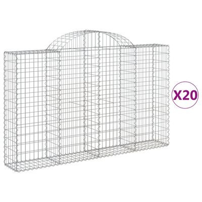 vidaXL Cestos gabião arqueados 20 pcs 200x30x120/140 ferro galvanizado