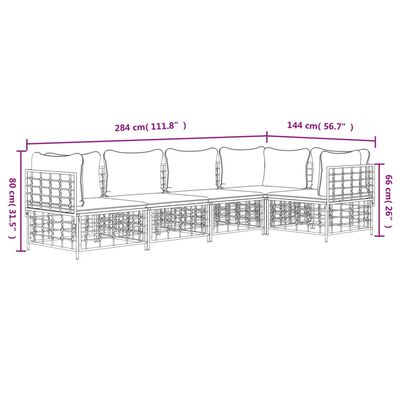 vidaXL 5 pcs conjunto lounge de jardim c/ almofadões vime PE antracite