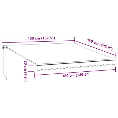 vidaXL Toldo retrátil manual 400x350 cm antracite e branco