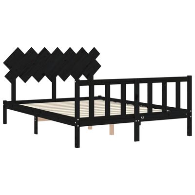 vidaXL Estrutura de cama com cabeceira 140x200 cm madeira maciça preto