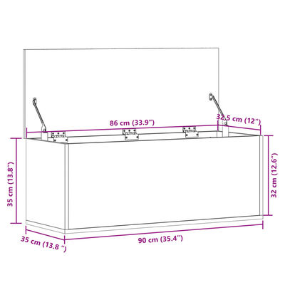 vidaXL Caixa de arrumação 90x35x35 cm derivados madeira cinza sonoma