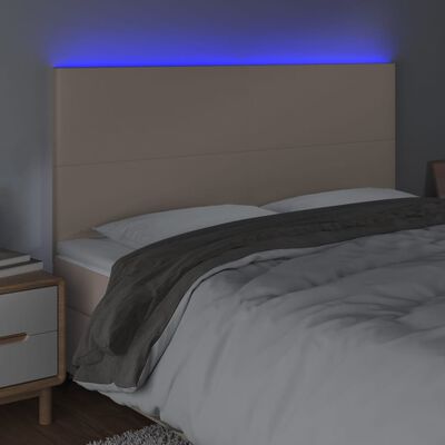 vidaXL Cabeceira cama c/ LED couro artif. 180x5x118/128cm cappuccino