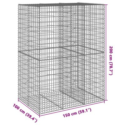 vidaXL Cesto gabião com cobertura 150x100x200 cm ferro galvanizado